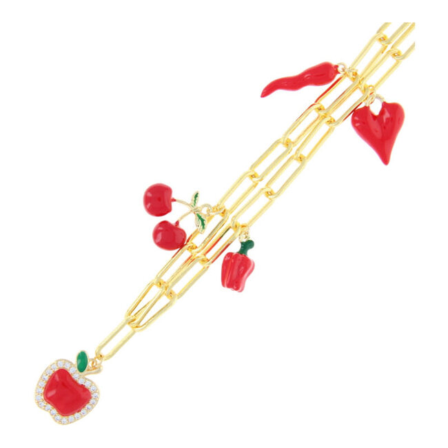 Fushi FUSHI - KETTING MET RODE BEDELS MET APPEL