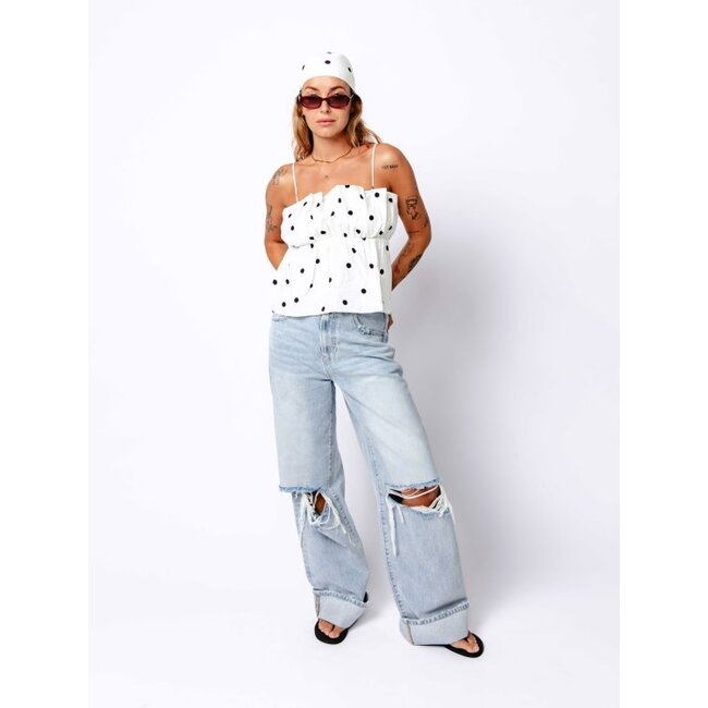 Catwalk Junkie CATWALK JUNKIE - DOTTED SPAGHETTI TOP - OFF WHITE