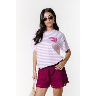 Colourful Rebel COLOURFUL REBEL - PUFF LOGO STRIPE LOOSEFIT TEE - LIGHT PINK