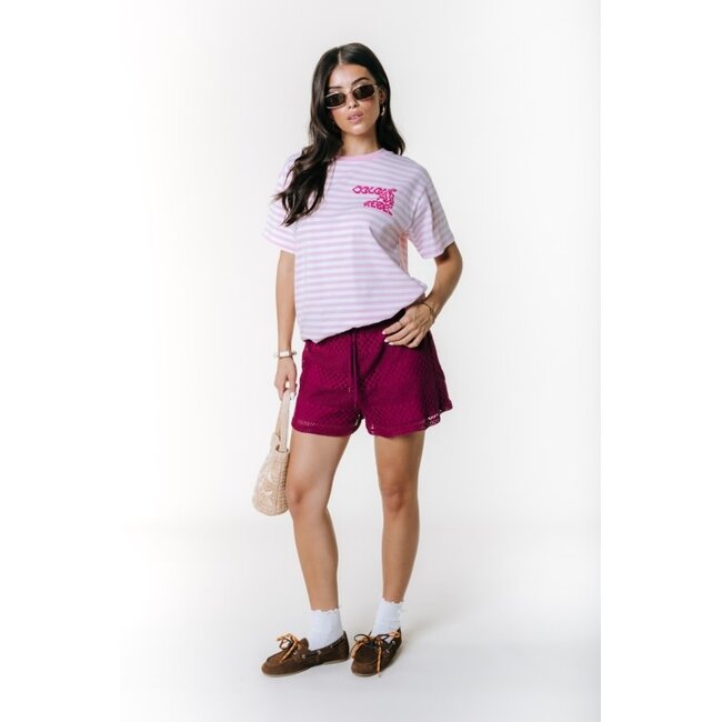 Colourful Rebel COLOURFUL REBEL - PUFF LOGO STRIPE LOOSEFIT TEE - LIGHT PINK