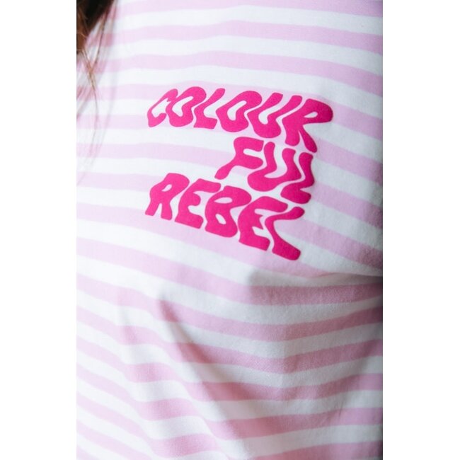 Colourful Rebel COLOURFUL REBEL - PUFF LOGO STRIPE LOOSEFIT TEE - LIGHT PINK