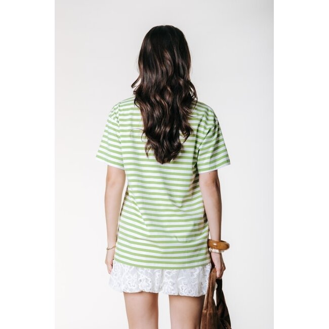 Colourful Rebel COLOURFUL REBEL - PUFF LOGO STRIPE LOOSEFIT TEE - PICKLE GREEN