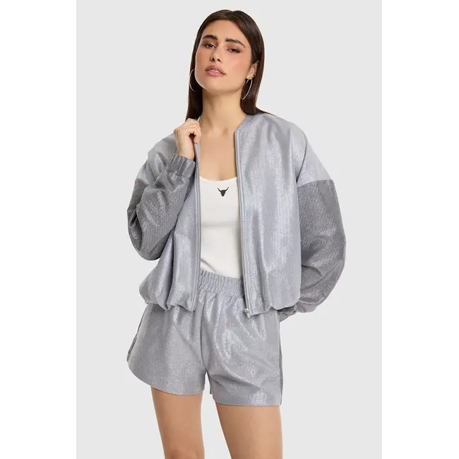 Alix The Label ALIX THE LABEL - LADIES KNITTED FOIL SHORTS - LIGHT GREY