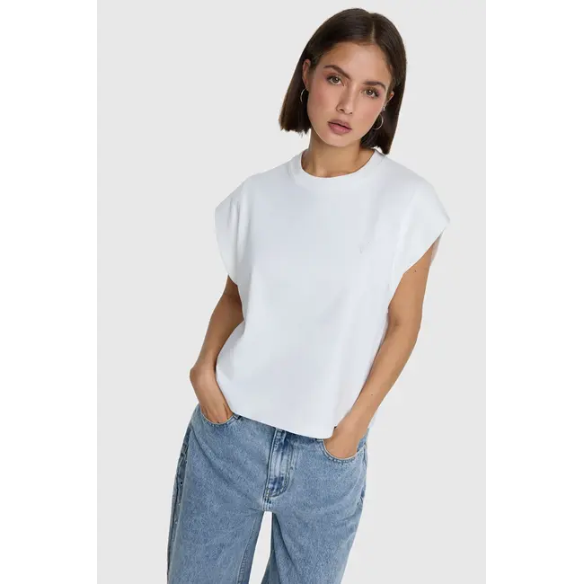 Alix The Label ALIX THE LABEL - LADIES KNITTED SLEEVELESS T-SHIRT - SOFT WHITE