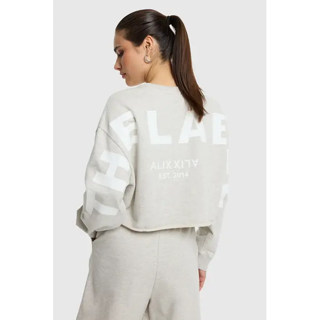 Alix The Label ALIX THE LABEL - LADIES KNITTED BACK PRINT SWEATER - LIGHT GREY MELANGE