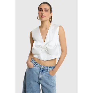 Alix The Label ALIX THE LABEL - LADIES WOVEN TEXT BOW TOP - CREAM
