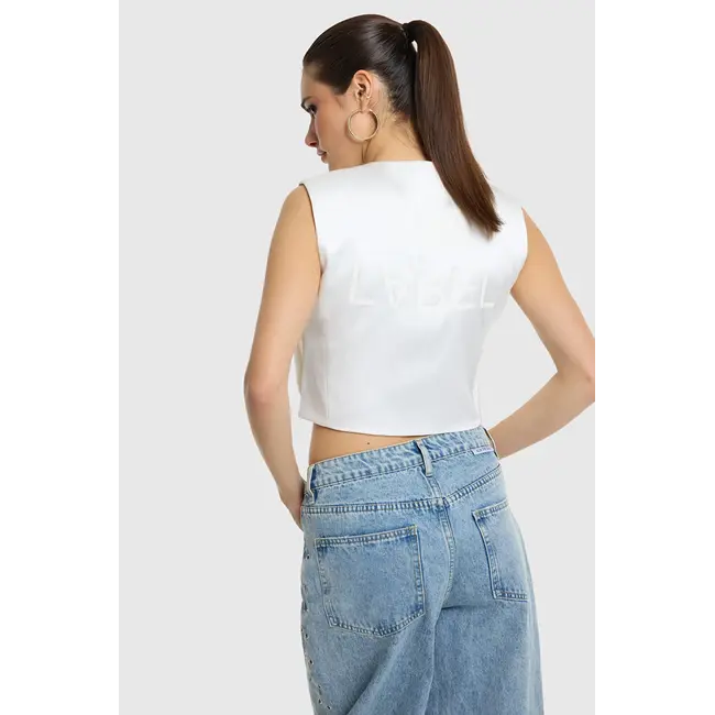 Alix The Label ALIX THE LABEL - LADIES WOVEN TEXT BOW TOP - CREAM
