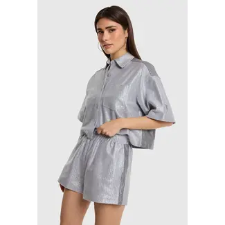 Alix The Label ALIX THE LABEL - LADIES KNITTED FOIL CROPPED BLOUSE - LIGHT GREY