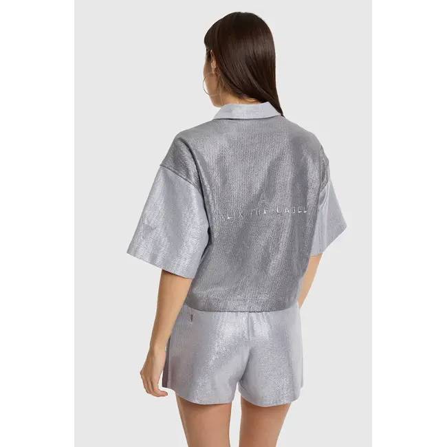 Alix The Label ALIX THE LABEL - LADIES KNITTED FOIL CROPPED BLOUSE - LIGHT GREY