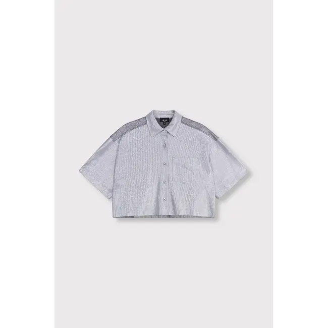 Alix The Label ALIX THE LABEL - LADIES KNITTED FOIL CROPPED BLOUSE - LIGHT GREY