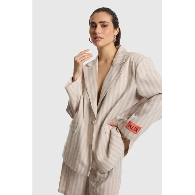 Alix The Label ALIX THE LABEL - LADIES WOVEN STRIPED BLAZER - SAND