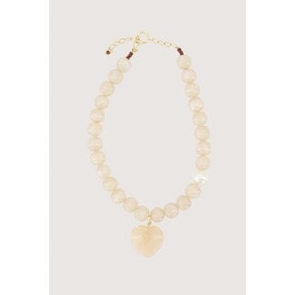 Zusss ZUSSS - CHUNKY BEAD NECKLACE WITH HEART CHARM - GREY OYSTER