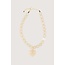 Zusss ZUSSS - CHUNKY BEAD NECKLACE WITH HEART CHARM - GREY OYSTER