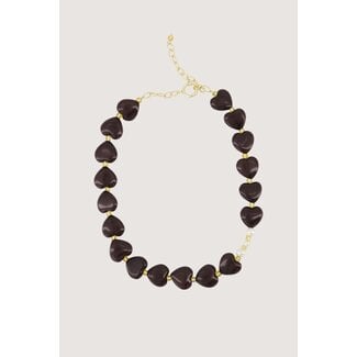 Zusss ZUSSS - HEART NECKLACE WITH PEARLS - DARK CHOCO