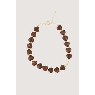 Zusss ZUSSS - HEART NECKLACE WITH PEARLS - HAZELNUT