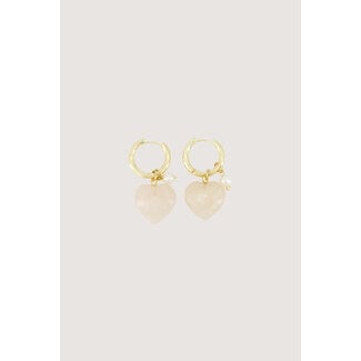 Zusss ZUSSS - EARRING WITH HEART AND PEARL - GREY OYSTER