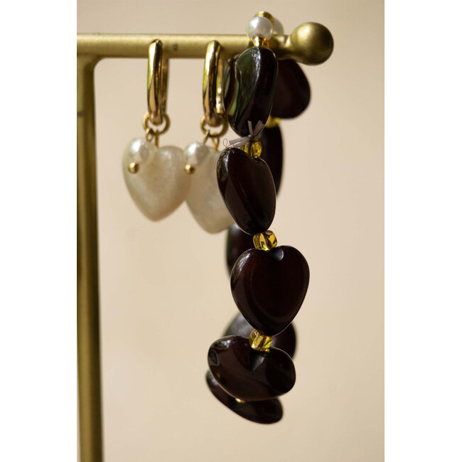 Zusss ZUSSS - EARRING WITH HEART AND PEARL - GREY OYSTER