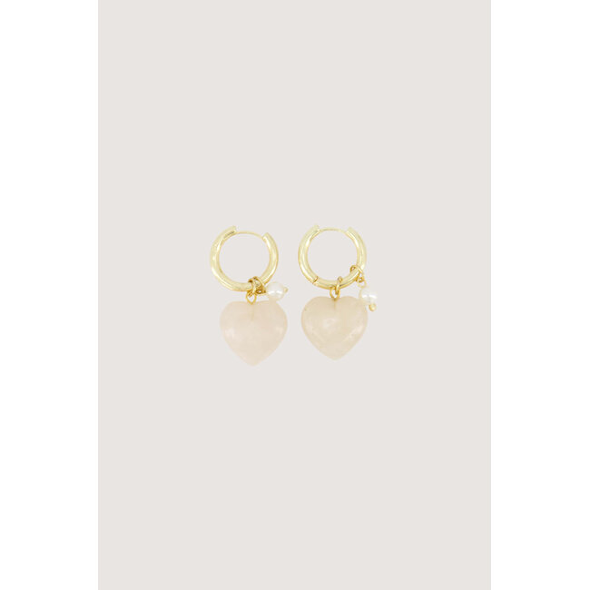 Zusss ZUSSS - EARRING WITH HEART AND PEARL - GREY OYSTER