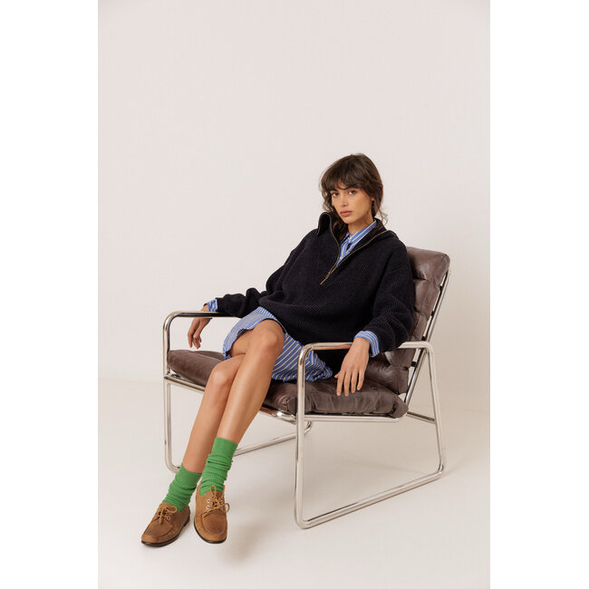 Indi&Cold INDI & COLD - ZIP SWEATER WITH MERINO - NAVY