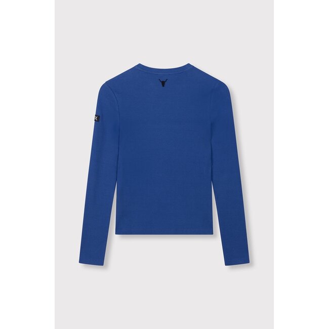 Alix The Label ALIX THE LABEL - LADIES KNITTED RIB LONGSLEEVE TOP - DARK BLUE