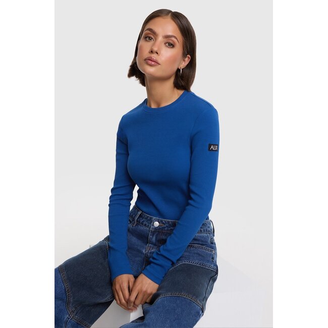 Alix The Label ALIX THE LABEL - LADIES KNITTED RIB LONGSLEEVE TOP - DARK BLUE