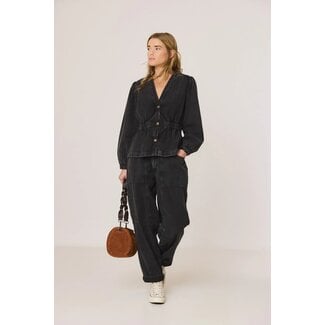 Indi&Cold INDI & COLD - BALLOON SLEEVE - HERRINGBONE SHIRT - BLACK