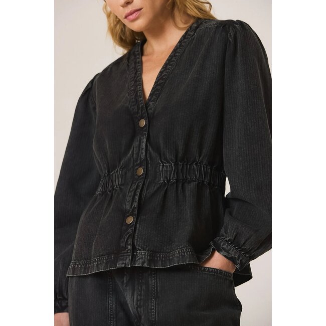Indi&Cold INDI & COLD - BALLOON SLEEVE - HERRINGBONE SHIRT - BLACK