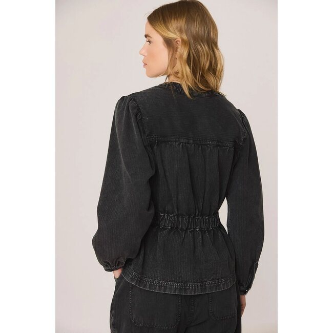 Indi&Cold INDI & COLD - BALLOON SLEEVE - HERRINGBONE SHIRT - BLACK