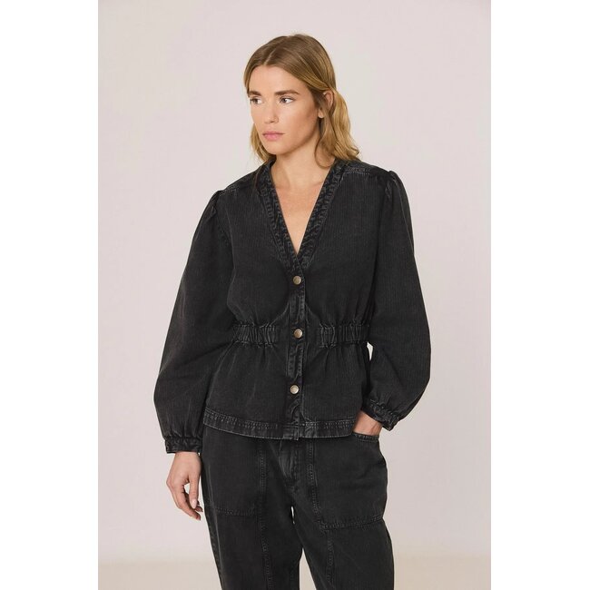 Indi&Cold INDI & COLD - BALLOON SLEEVE - HERRINGBONE SHIRT - BLACK
