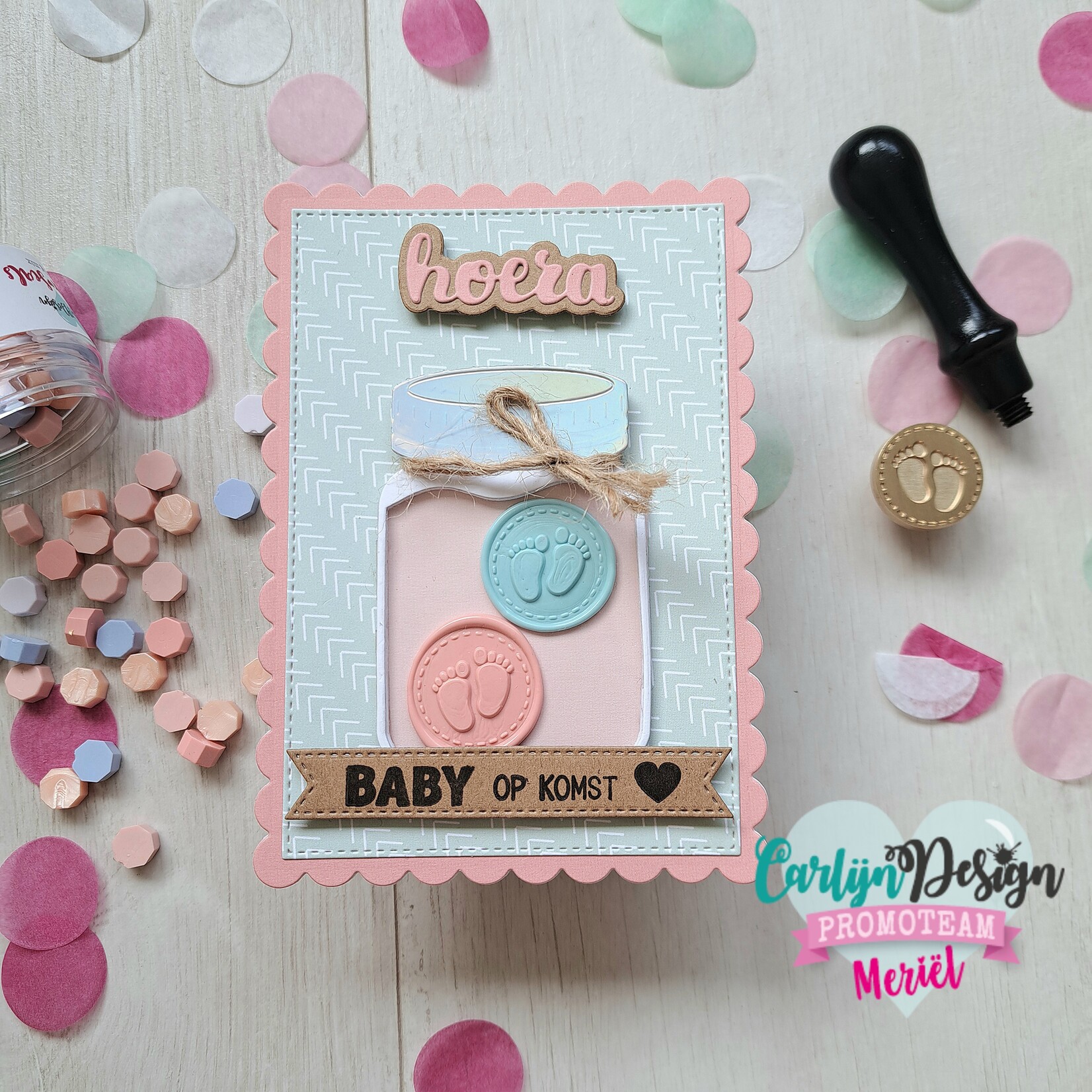 CarlijnDesign Waxzegel 9 Baby voetjes + handvat