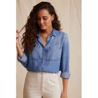 Bella Dahl CLASSIC POCKET DOWN BLOUSE WITHOUT POCKETS DARK OMBRE WASH