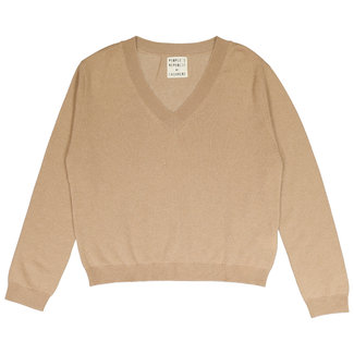 PEOPLE'S REPLUBIC OF CASHMERE WOMENS BOXY V-NECK CAMEL