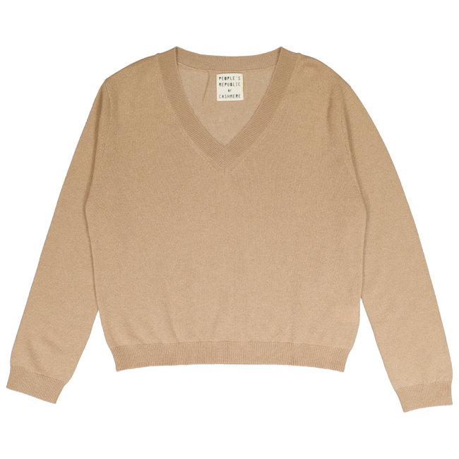 PEOPLE'S REPUBLIC OF CASHMERE WOMEN'S BOXY V-NECK CAMEL