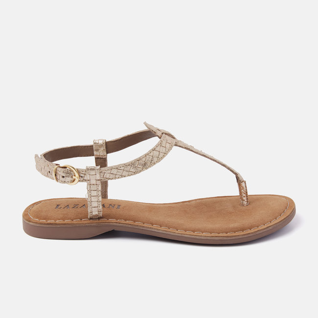 Lazamani LADIES T-STRAP SANDALS WEAVE GOLD