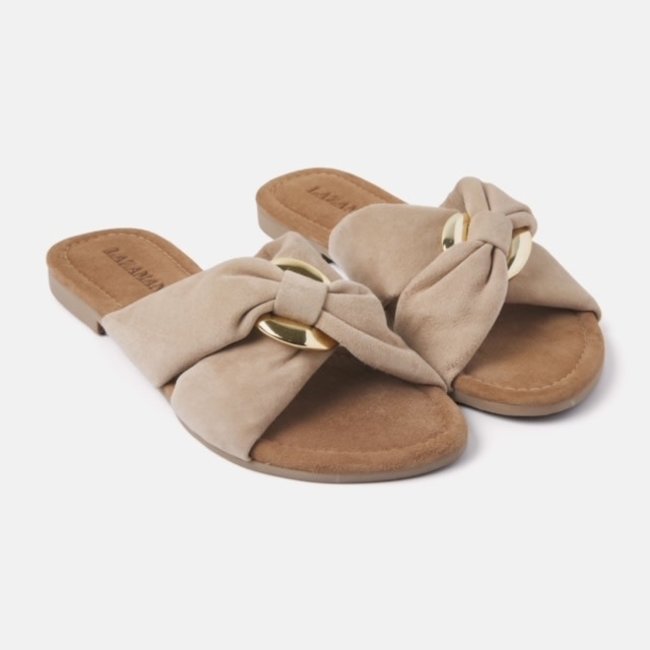 Lazamani LADIES MULES CROSSED STRAP/CHAIN BEIGE