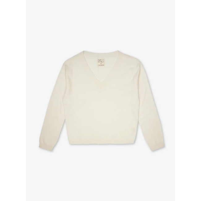 PEOPLE'S REPUBLIC OF CASHMERE BOXY V-NECK WHITE