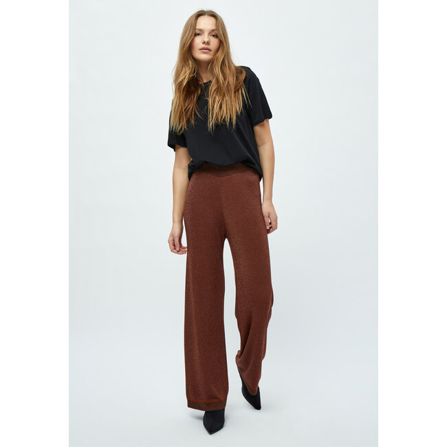 Minus ALLIE HIGH WAISTED WIDE LEG METALLIC KNIT PANT DARK CINNAMON BROWN METALLIC