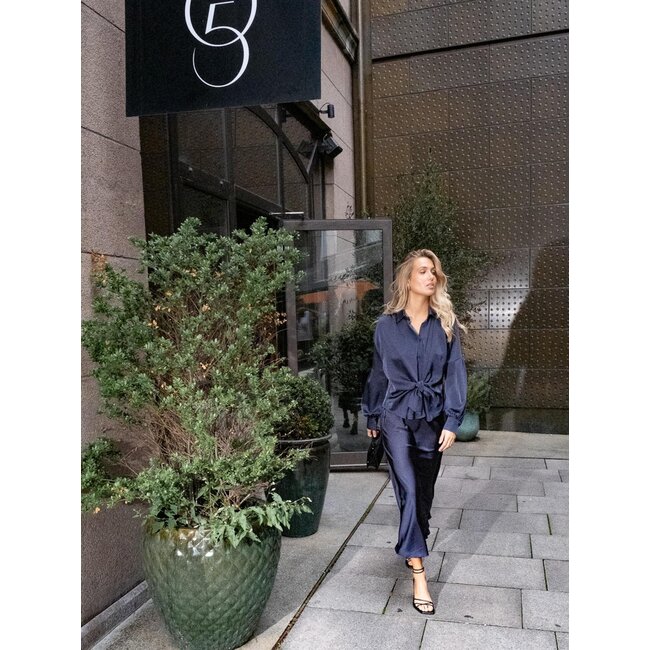 Neo Noir VICKY HEAVY SATEEN SKIRT MIDNIGHT BLUE