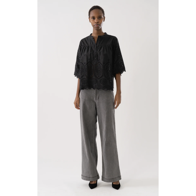 Lollys Laundry LOUISELL BLOUSE SS WASHED BLACK
