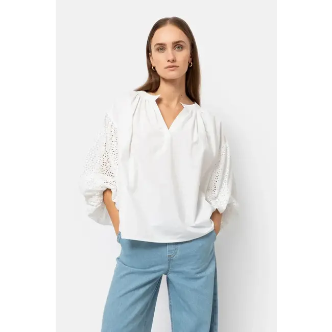 Ame antwerp ISLANDE WHITE POPLIN TOP WITH EMBROIDERY