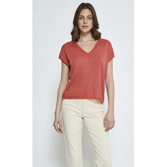 Minus MSCARLINA BATSLEEVE KNIT TEE HOT CORAL MET.