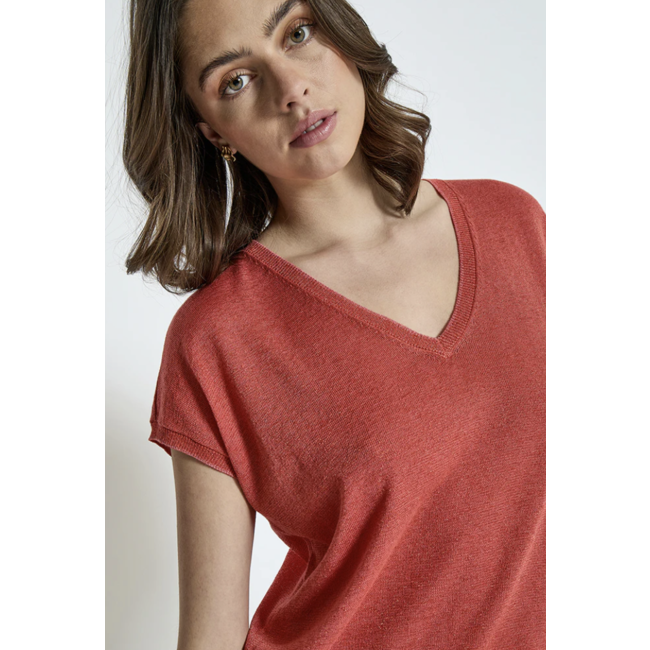 Minus MSCARLINA BATSLEEVE KNIT TEE HOT CORAL MET.