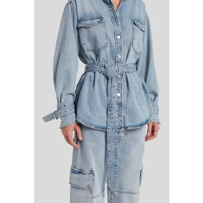 7 FOR ALL MANKIND BELTED OVERSHIRT UNWIND LIGHT BLUE