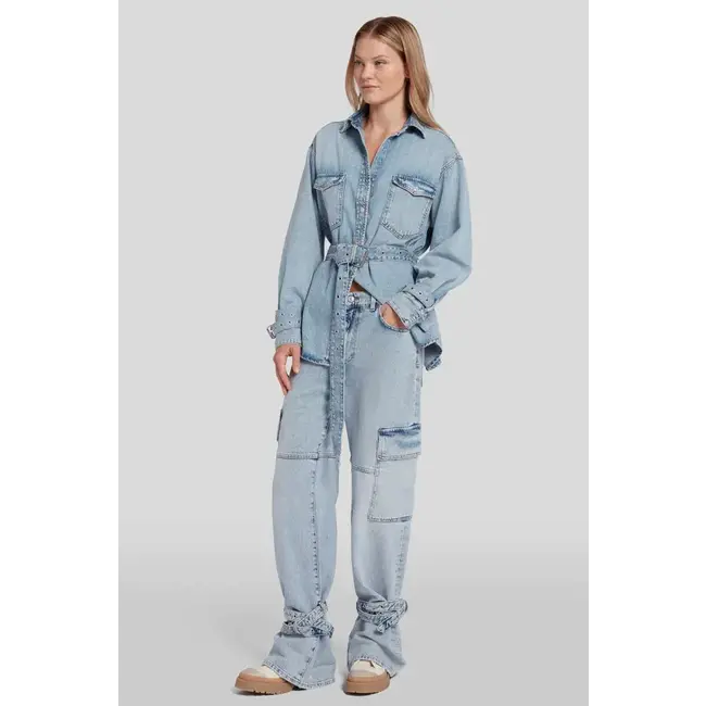 7 FOR ALL MANKIND BELTED OVERSHIRT UNWIND LIGHT BLUE