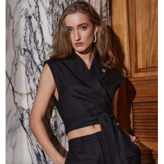 Bruuns Bazaar BILL BBBERIN WAISTCOAT BLACK PINSTRIPE