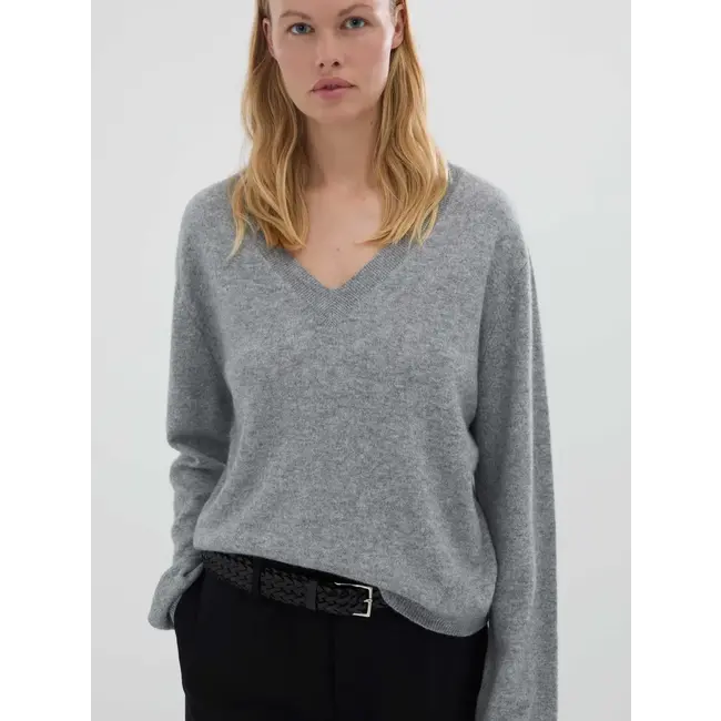 PEOPLE'S REPUBLIC OF CASHMERE WOMEN'S OVERSIZED V-NECK HEATHER GREY