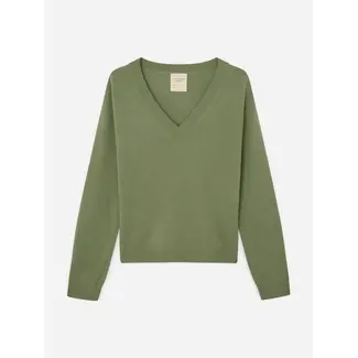 PEOPLE'S REPUBLIC OF CASHMERE WOMEN'S OVERSIZED V-NECK HEATHER KHAKI