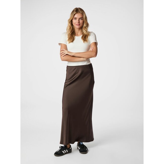 Neo Noir VICKY HEAVY SATEEN SKIRT DARK BROWN