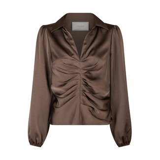 Neo Noir MILLE HEAVY SATEEN BLOUSE DARK BROWN