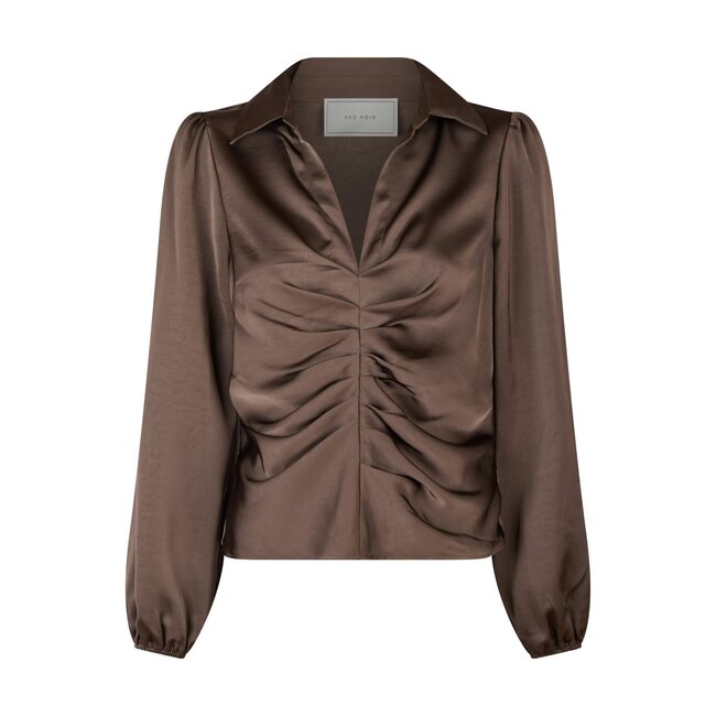Neo Noir MILLE HEAVY SATEEN BLOUSE DARK BROWN